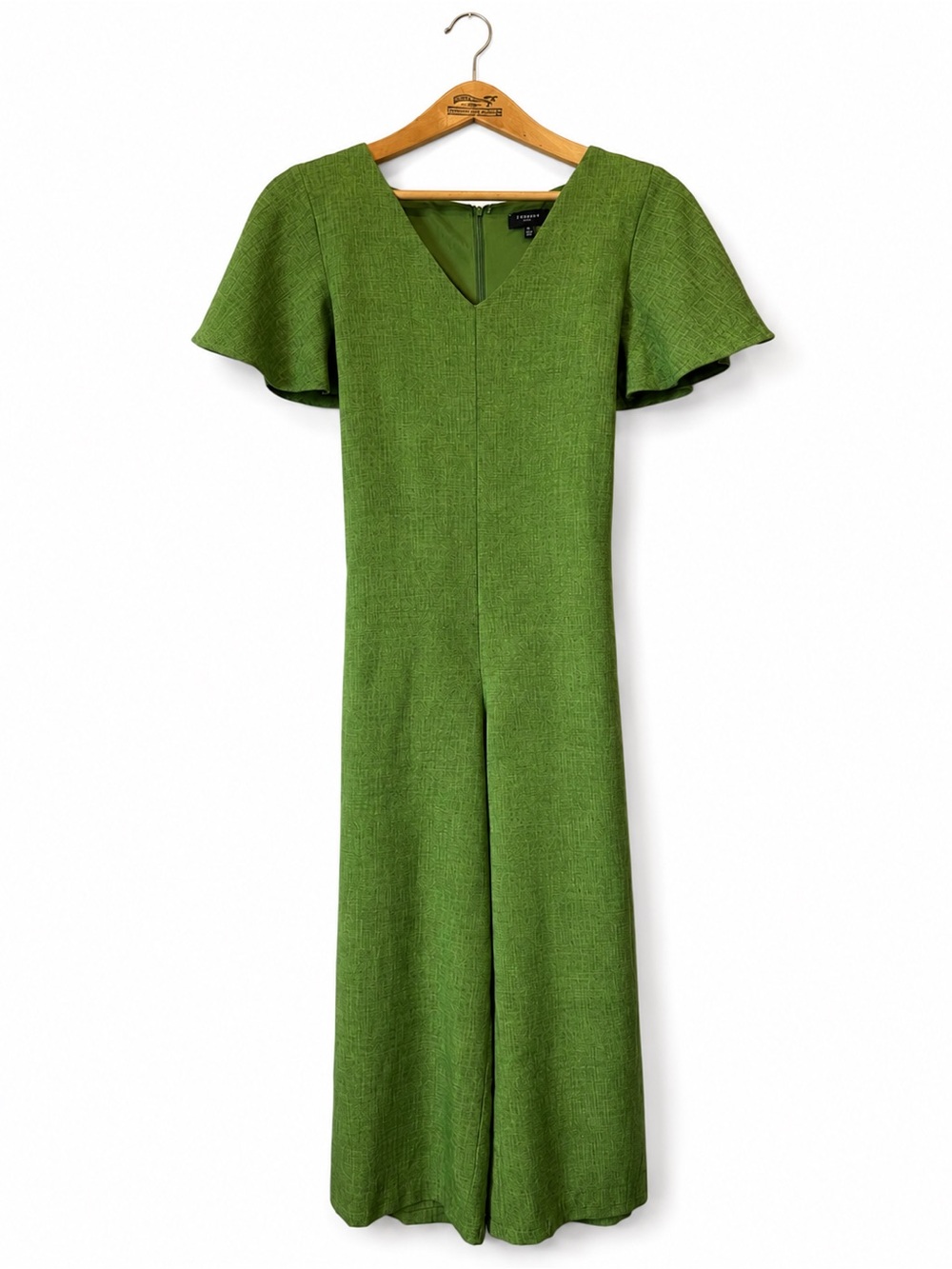 Tahari Vintage Green Flutter-Sleeve Tie Waist Jumpsuit Women's 10 - Picture 2 of 7